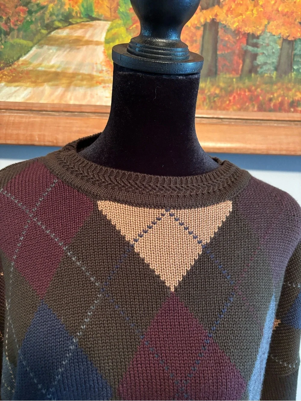 Woods & Gray Men's Brown Cotton Blend Argyle Crewneck Sweater Sz M